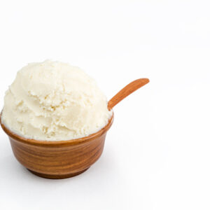 Organic Refined Natural Shea Butter in wooden bowl