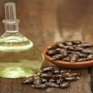 Castor seeds and Castor Oil in glass jar