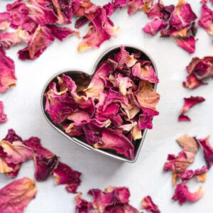heart shaped dried pink rose petals