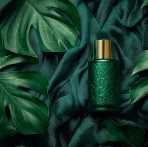 green perfume bottle Jasmine Disney Princess BBW Type Fragrance Oil on green leaves