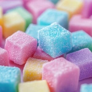 square sugared marshmallows of different colors